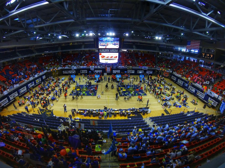 Aerial view of South's BEST Robotics Championships at Auburn Arena.